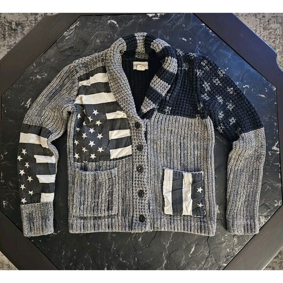 Ralph Lauren Denim and Supply Flag Cardigan HeavyKnit Womens S Patchwork Sweater - Picture 1 of 9